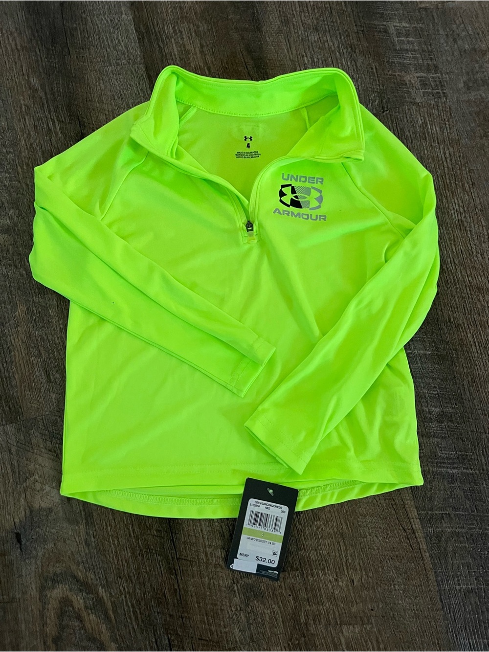 NWT Boys 4T Under Armour Neon Yellow-Green 1/4 Zip Performance Pullover